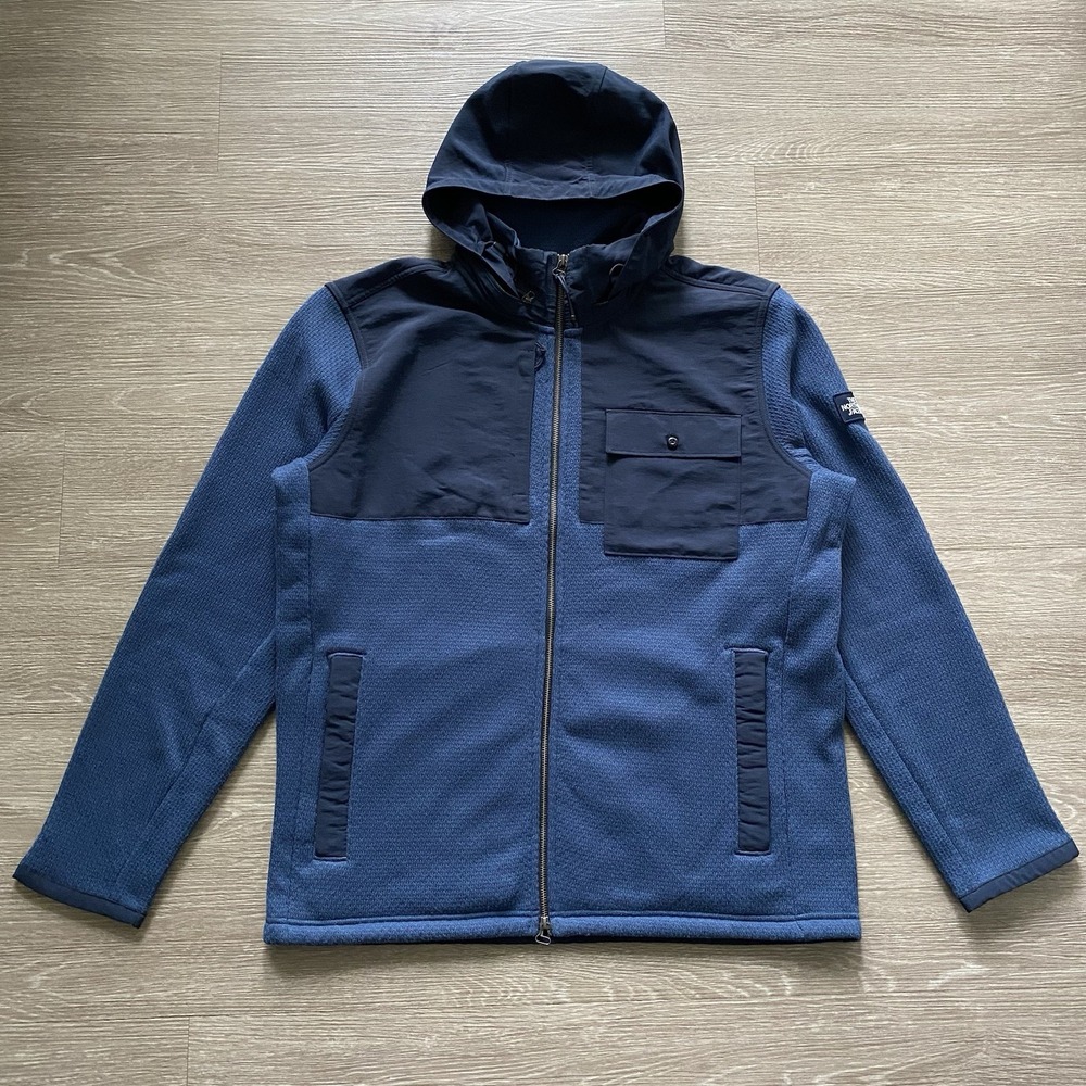 The North Face Full Zip Fleece Jacket Men's XL Blue Outdoors Hooded Pockets Hike